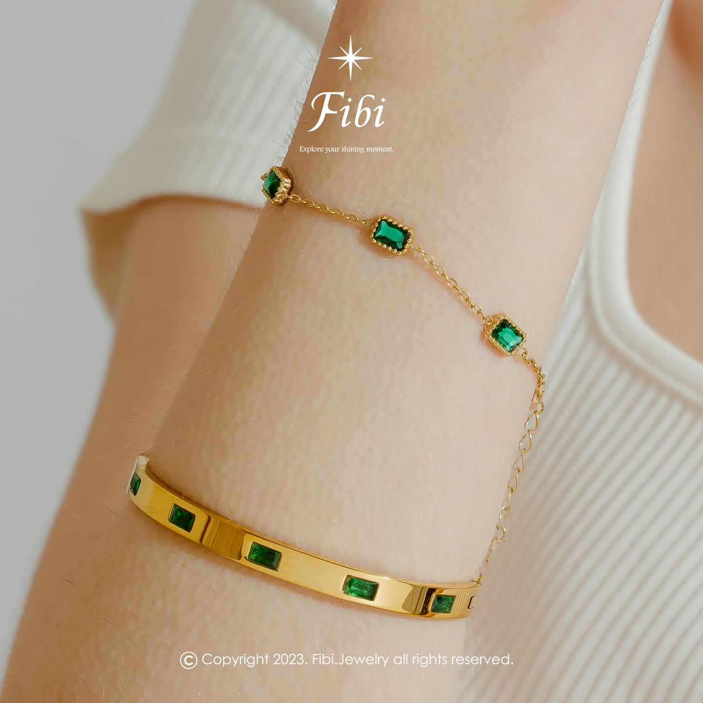 Emerald Green Fine Chain Bracelet