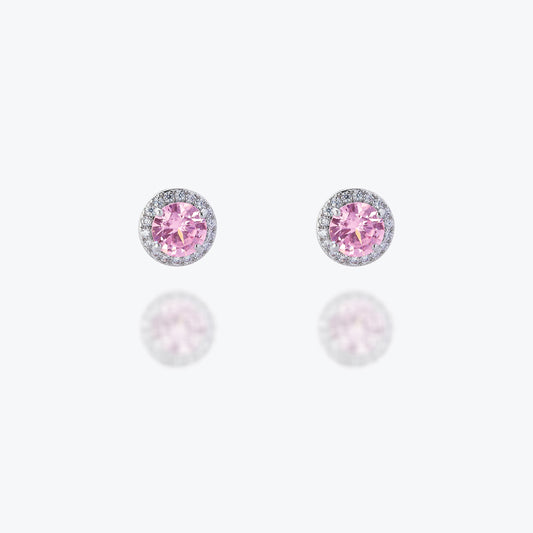 粉紅色圓形鋯石耳環