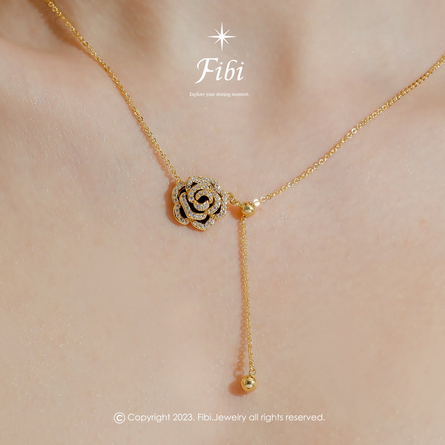 Rose Flower Shape Necklace and Heart Zircon Earrings Set
