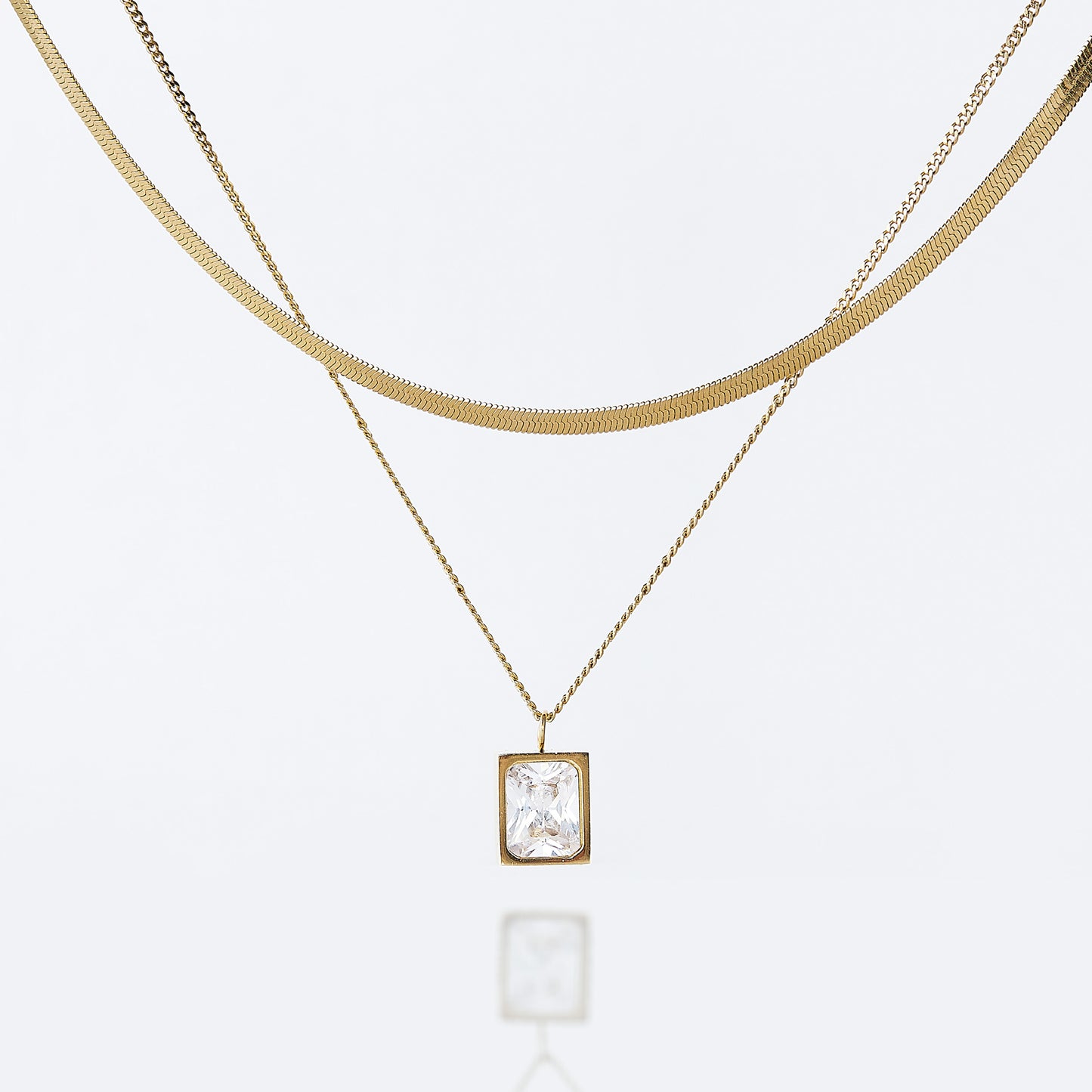 Double Layer Square Zircon Necklace